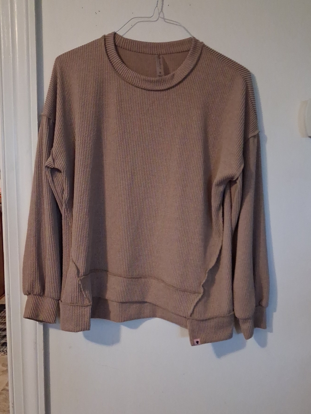 Simply Southern Ribbed Crewneck Sweater in Taupe